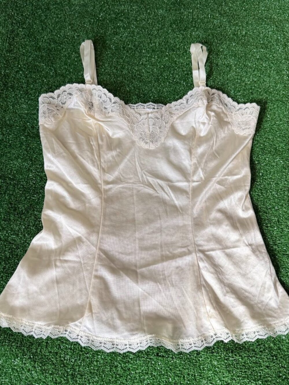 Vintage Mel-Lin Antron Nylon Lace Camisole Half Slip Cami Top Size S Made in USA
